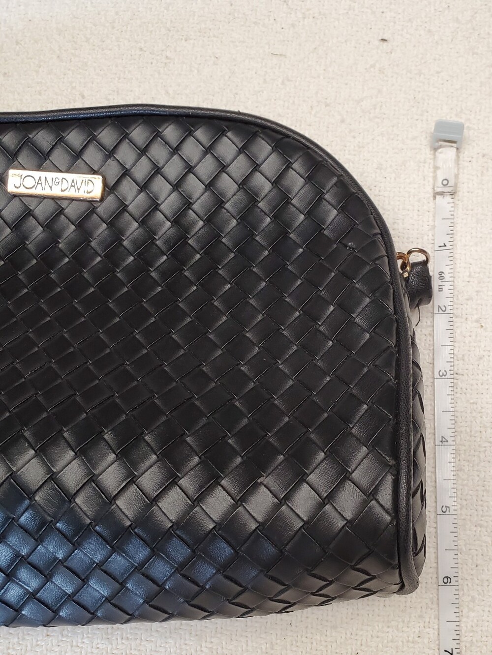 Joan & David Black Woven Cosmetic Bag Clutch Pouch Gold Zip Makeup Case - Picture 3 of 7
